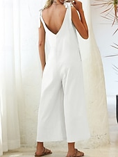cheap Formal Jumpsuits-Women's Normal Dungarees Jumpsuit Streetwear Solid Color Sleeveless V Neck Backless Pocket Street Daily Regular Fit Black White Light Green Summer