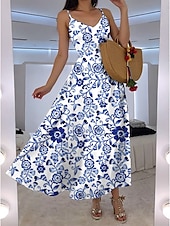 economico Abiti floreali-Per donna Abito maxi Abito a trapezio Abito Sottoveste Vacanza Casual Boho Feste Uscire Vestibilità standard Floreale Grafico Senza Maniche Scollo a V Bianco Rosa Blu Verde Estate Primavera