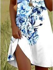 billiga Blommig klänning-Dam Mini klänning Vardagsklänning T shirtklänning Solklänning A linjeklänning Stylish Ledigt Strand Normal Nyans Blommig Grafisk Kortärmad Rund hals Rundhals Dammig blå Ljusblå Sommar Vår
