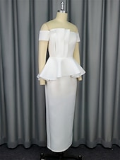 cheap Little White Dresses-Wedding Dresses Mermaid / Trumpet Off Shoulder Sleeveless Ankle Length Satin Bridal Gowns With Solid Color