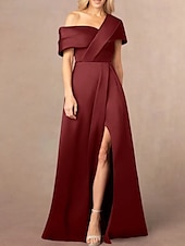 levne Večerní šaty-A-line večerní šaty elegantní šaty formální večerní party délky podlahy krátký rukáv v krku V satén s rozparkem