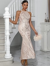 abordables Robes de bal de promo-Robe sirène  trompette quinceanera élégante robe de mariage invitée au mariage longueur maxi sans manches col halter en sequins