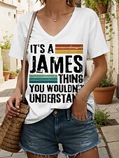 ieftine Umor &amp; Citate tricou-Pentru femei Bluză Grafic Scrisă Epocă Stilat Clasic Manșon scurt În V Topuri obișnuite Zilnic Ieșire Costum de plajă Imprimeu Negru Alb Vară Primăvară
