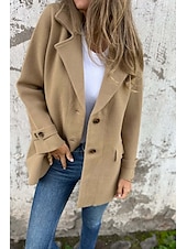 billige Blazere og dresser-Dame Bluse عادي Fritid Langermet Skjortekrage Vanlige topper Daglig Ut på byen Knapper Lomme Svart Kakifarget Aprikos Sommer