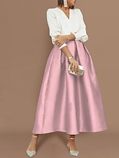 abordables Robes de cocktail-Robes Cocktail Deux Pièces Élégantes à la Plage Robe de Fête Robe de Mariage Mi-Longue Longue Manche V Col Satin avec Plis Robes