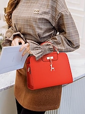 cheap Handbag &amp; Totes-Women&#039;s Faux Leather Top Handle Tote Bag with Deer Charm - Elegant Structured Women&#039;s Shoulder Bag, Perfect for Mother&#039;s Day Gift, Work, Shopping and Casual Outings