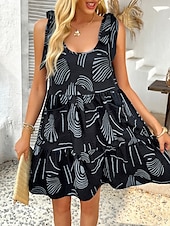 ieftine Rochii cu dungi și geometrice-Pentru femei Rochie Mini Rochie de vară Rochie Slip Casual Zilnic Fit regulat Grafic Geometric Fără manșon Stil Nautic Negru Roz Îmbujorat Albastru piscină Bej Vară