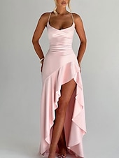 billiga Balklänningar-Havfrue  trumpet Quinceanera klänningar Elegant klänning bröllop bröllopsgäst golvlång utan ärm spaghetti axelrem polyester rygglös med spricka