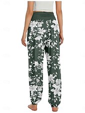 billiga Grafisk linnebyxa i bomull-Dam Linneinspirerade byxor Brett skaft Byxor Etnisk Stil Ledigt Boho Fullängd Hög midja Blommig Ficka Elastisk midja Tryck Mateial som andas Mjuk Microelastisk Utomhus Yoga Svart Rosa Marinblå Blå