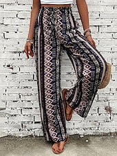 abordables pierna ancha y cintura alta-Mujer Perneras anchas Pantalones Vacaciones Boho Longitud total Media cintura Geometría Cintura elástica Transpirable Cómodo Microelástico Calle Ropa Cotidiana Noche Café Verano Ajuste regular
