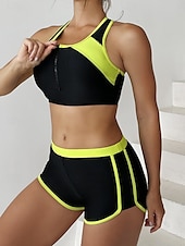 billiga Bikiniset-Kvinnors badkläder tankini 2 delar shorts baddräkt rygglös mage kontroll hög midja smal semester strandkläder färgblock U-hals ärmlös baddräkt