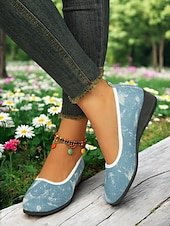ieftine Pantofi Joși de Damă-pantofi cu pană de balet din denim pentru femei – pantofi confortabili cu vârf rotund pentru ieșiri casual, picnicuri de primăvară și plimbări în grădină