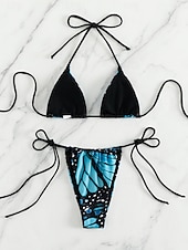 olcso Bikiniszettek-Női Fürdőruha Bikini 2 Részes Kötős Fürdőruha Hátsó nélküli Karcsúsító Nyári Tengerparti Ruházat Lepke Nyakpántos Ujjatlan Fürdőruhák
