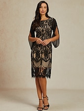 preiswerte abendkleider-Damen Normal Minikleid schwarzes kleid Elegant Vintage Geteilte Ärmel Party kleid hochzeitsgast Cocktailparty Regular Fit 3/4 Ärmel Rundhalsausschnitt Schwarz Sommer Frühling Herbst