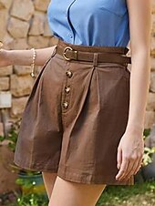 abordables Shorts-Femmes Shorts Slacks Mode Court Naturel Uni Avec Poches Boucle Extérieur Confortable Fête Sortir Abricot Noir Blanche Gingembre Été Coupe régulière