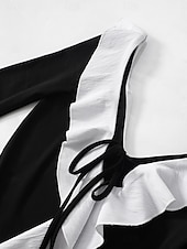 cheap Plain Dress-Women&#039;s Boho Dress Western Dress Vintage Mini Dress A Line Dress Ruffle Dress Casual Going out Beach Regular Fit Graphic Long Sleeve V Neck Black Summer