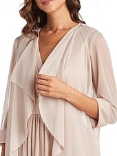 economico Con giacca-Abito da sposa in chiffon glitterato a due pezzi, modello A, elegante, semplice e minimalista, con scollo a V, lunghezza al pavimento, senza maniche, mezza manica, con giacca 2025