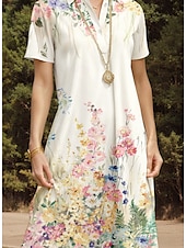 ieftine rochie florală-Pentru femei Rochii Midi Rochie A line Vacanță Casual Zilnic Dată Fit regulat Ombre Floral Grafic Manșon scurt Guler Cămașă Galben Vară Primăvară