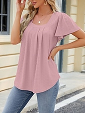 ieftine tricou simplu-Tricou pentru Femei Culoare Uniformă Grafică Simplă Modă Stilat Clasic Mâneci Scurte Gât Pătrat Ținute Zilnice Weekend Alb Roz Violet Fuchsia Vară Primăvară