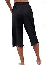 preiswerte Wesentliche Falsche Unterteile-Damen Kunstbaumwollleinen Caprihose Stoffhosen Lässig Wadenlang Natürliche Taille Einfach Tasche Elastischer Bund Außenbereich Bequem Urlaub Straße Wein Grau Schwarz Rosa Sommer Normale Passform