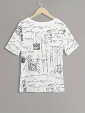 levne tričko umění a designu-Dámské Tričko Letní vrcholy Grafika Písmeno Klasické Na běžné nošení Krátký rukáv Do V Crop Tops Denní Víkend Tisk Bílá Léto Jaro Podzim