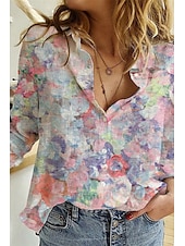 billige Skjorter-Dame Skjorte Knapp opp Bluse Blomsternål i krystall Moderne Fritid Langermet Skjortekrage Vanlige topper Daglig Ut på byen Trykt mønster Gul Lysegrønn Rosa Lilla Grønn Sommer