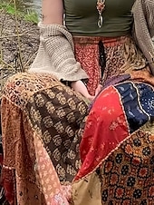 billige Boho skjørt-Dame الالتفاف Fritid Bohem Maksi Mellomhøyt liv Skjørt Blomstret Trykt mønster Mikroelastisk Feriereise Gate Rød Blå Sommer Polyester