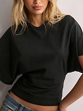 billige Plain t-skjorte-Kvinners T-skjorte Ensfarget Enkel Basis Moderne Uformell Halv Erme Rund Utringning Vanlige Topper Daglig Helg Svart Hvit Rosa Brun Sommer