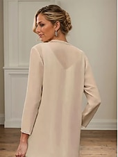 abordables Avec veste-Robe Mère de la Mariée Coupe Deux Pièces à la Plage Invité de Mariage Élégant Étincelle  Brillance Encolure en V Longueur Cheville Chiffon Sequins Manches Longues avec Sequins 2025 taille