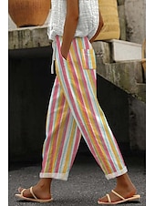 economico Pantaloni in cotone e lino con grafica-Per donna Pantaloni in cotone e lino Pantaloni Eleganti Casual Lunghezza intera Naturale Floreale Tasca Stampa Design con Coulisse Elastica Comodo Confortevole Streetwear Uscire Nero grigio Magenta