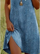 economico Abiti Boho-Per donna Mini Abito Vestito Estivo Vestito Casual Vestito T-Shirt Abito a trapezio Elegante Casual Spiaggia Vestibilità regolare Floreale Grafico Foglia Manica Corta Girocollo Scollo Tondo Blu Blu