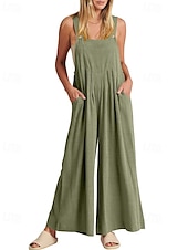 olcso hivatalos jumpsuits-női normál kantáros overál utcai viselet egyszínű ujjatlan U-nyakú zsebes utcai mindennapi normál szabású fekete sárga világoszöld nyári