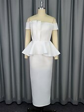 cheap Little White Dresses-Wedding Dresses Mermaid / Trumpet Off Shoulder Sleeveless Ankle Length Satin Bridal Gowns With Solid Color