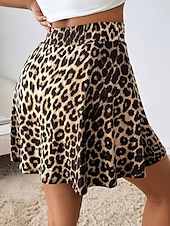 ieftine Fuste grafice-Fustă scurtă pentru femei culotte modă subțire casual fuste mini cu talie înaltă grafic leopard stratificată elastică zilnică maro vară poliester