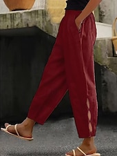 cheap Plain Cotton Linen Pant-Women&#039;s Cotton Linen Pants Chinos Fashion Streetwear Ankle-Length High Waist Plain Pocket Elastic Waistband Comfy Soft Comfortable Micro-elastic Outdoor Street dark brown Deep Green Wine Robin&#039;s Egg