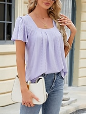 ieftine tricou simplu-Tricou pentru Femei Culoare Uniformă Grafică Simplă Modă Stilat Clasic Mâneci Scurte Gât Pătrat Ținute Zilnice Weekend Alb Roz Violet Fuchsia Vară Primăvară