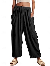 abordables pierna ancha y cintura alta-Pantalones baggy de chinos de pierna ancha para mujer Básicos Casual Largos Cintura alta Sencillos Con bolsillo Cinturilla elástica Cómodos Suaves Confortables Micro-elástico Exterior Calle Diaria