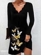 cheap Floral Dress-Women&#039;s Mini Dress A Line Dress Summer Dress Casual Daily Regular Fit Graphic Long Sleeve V Neck White Yellow Purple Gold Summer