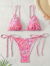 preiswerte Bikini-Sets-Damen Badeanzug Bikini Bademode Tiefes V Gestrickt Raffhalter Urlaub Stilvoll Paisley-Muster Neckholder Ärmellos Badeanzüge