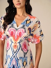 voordelige Bloemenjurk-Dames Maxi-jurk Schede jurk Elegant Bruiloft Feest Normale pasvorm Grafisch Korte mouw V-hals Blozend Roze Lente