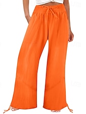 baratos Calça de linho de algodão simples-Mulheres Shorts de algodão e linho Calças inspiradas em linho Calças de linho de algodão Moda Comprimento total Natural Tecido Bolsos Design de cordão elástico Confortável Exterior Ao ar livre Rua