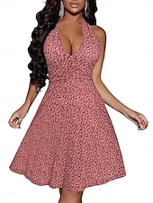 abordables Robes fleuries-Femmes Mini Robe Robe trapèze Robe dos nu Vacances Occasionnel Boho Extérieur Sortir Plage Coupe régulière Fleuri Sans manches Col Halter Jaune Rouge Bleu Vert Été