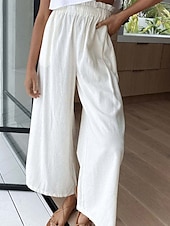 economico Pantaloni in lino e cotone semplici-Per donna Culotte Gamba Larga Pantaloni in cotone e lino Pantaloni Eleganti Moda Streetwear Lunghezza intera Naturale Semplice Elastico in vita Comodo All&#039;aperto Confortevole Streetwear Uscire Bianco