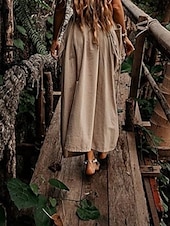 economico Pantaloni-Per donna Gonna Casual Boho Maxi Vita media Gonne Semplice Tasca Micro-elastico Vacanza Uscire Nero Verde militare Rosso Zenzero Estate Cotone Lino