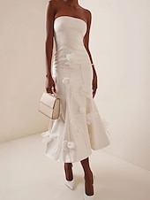 economico Abiti bianchi-Abiti da sposa con applicazioni floreali 3D abito da doccia per la sposa senza maniche lunghezza midi in satin sirena con colore solido