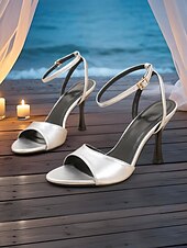 olcso Koktél-női ezüst metál bokapántos kitten heel slingback szandál – minimalista, nyitott orrú ruhacipő tengerparti esküvőkre, koktélrendezvényekre és nyári bulikra