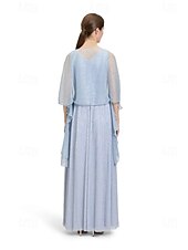 preiswerte Bodenlänge-Metallic Lurex Chiffon A-Linie Mutter der Braut Kleid elegantes einfach minimalistisches V-Ausschnitt bodenlang halbärmel mit Rüschendetails