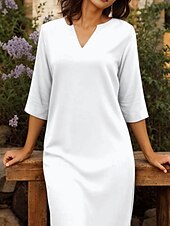 preiswerte Einfaches Kleid-Damen Maxikleid T-Shirt-Kleid Shiftkleid Urlaub Strand Outdoor Ausgehen Normale Passform Einfarbig Grafik Halbarm V Ausschnitt Schwarz Weiß Rosa Grün Sommer Frühling