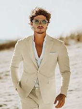 abordables Costumes décontractés-Pour des hommes Mariage à la plage Costumes Champagne Bleu Ciel Léger Rayé Coupe Standard 2 pièces Simple Boutonnage Deux Boutons