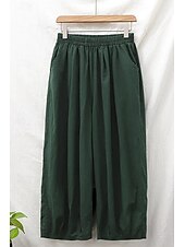 economico Pantaloni in lino e cotone semplici-Per donna Pantaloni in cotone e lino Culotte Moda Streetwear Lunghezza intera Naturale Semplice Tasca Elastico in vita Comodo All&#039;aperto Confortevole Vacanza Weekend Marrone rossastro Nero Verde